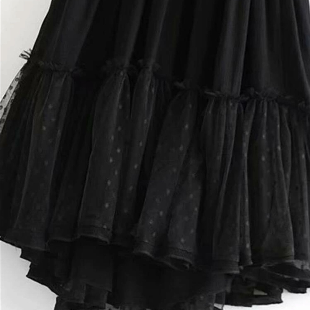 Boho Gypsy Mini Dress Black Sheer Dot Halter Tier - Picture 10 of 14